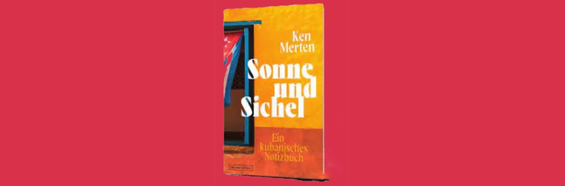 Cover des Buchs "Sonneninsel" von Ken Merten auf rotem Hintergrund